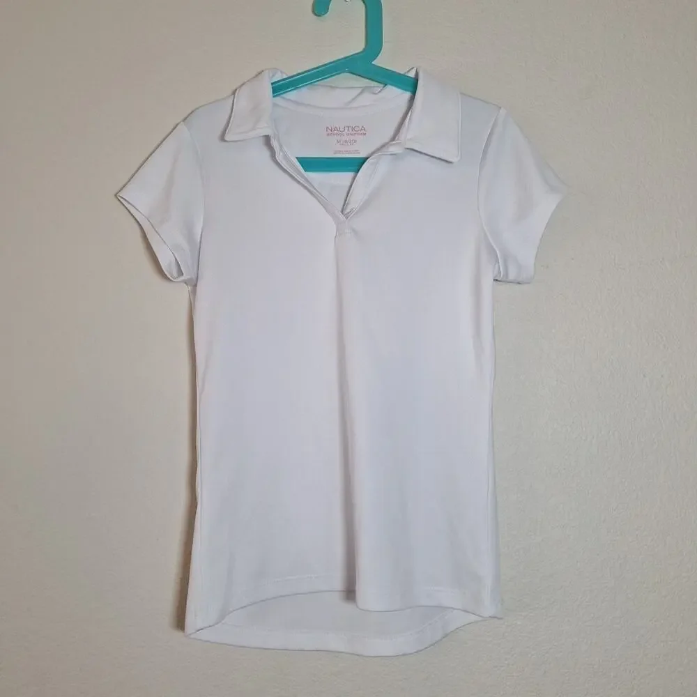 Nautica Girls School Uniform Short Sleeve Polo Shirt Moisture Wicking White